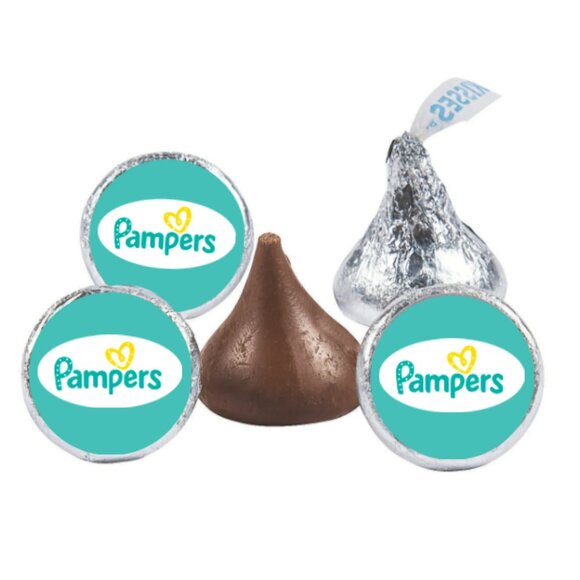 Personalized Baby Shower Diaper Party Stickers, 0.75 inch Round, Set of 90, Teal - Picture 2 of 6